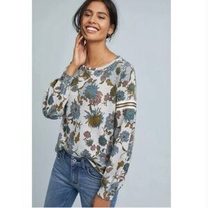 ANTHROPOLOGIE DOLAN TAGAWA GRAY FLORAL PRINT MULTICOLOR LONG SLEEVE SWEATSHIRT